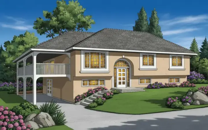 European house plans 40-142 - front exterior, 1,027 sq ft, 3 bed, 1 bath house plans | Monster House Plans