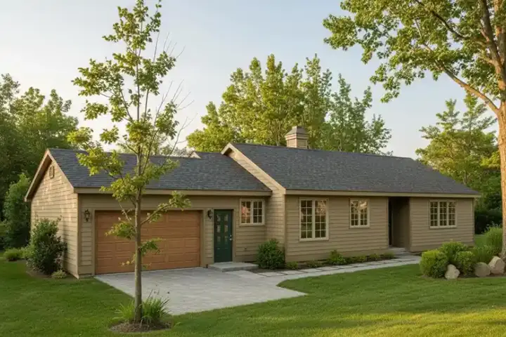 Ranch house plans 40-147 - front exterior, 1,067 sq ft, 2 bed, 2 bath house plans | Monster House Plans