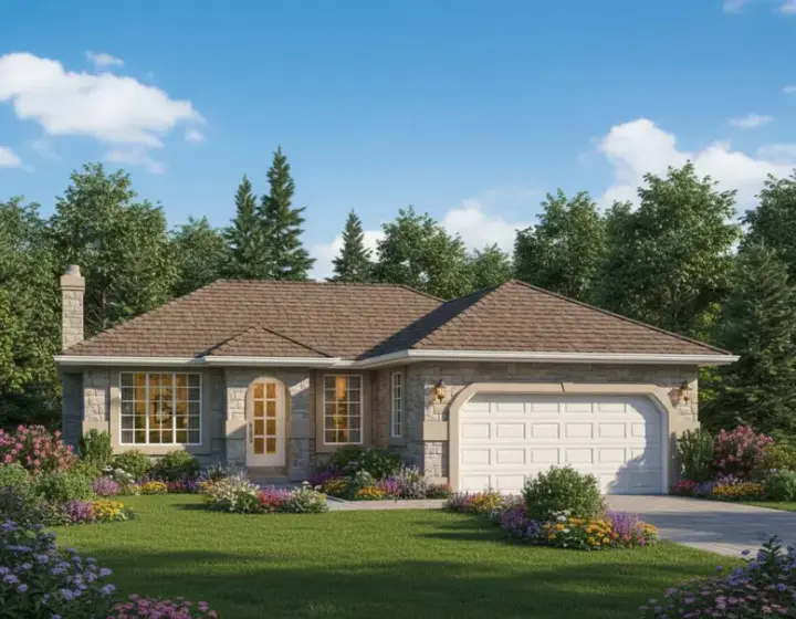 Mediterranean house plans 40-153 - front exterior, 1,089 sq ft, 3 bed, 1 bath house plans | Monster House Plans