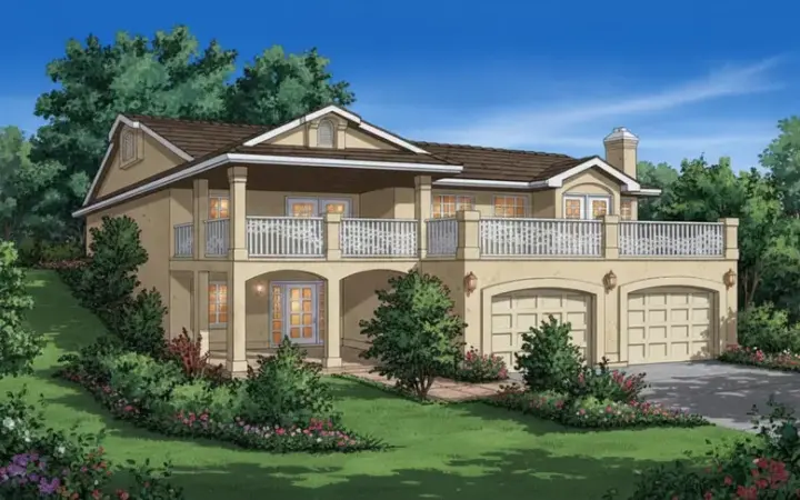 Southwest house plans 40-160 - front exterior, 1,097 sq ft, 3 bed, 1 bath house plans | Monster House Plans