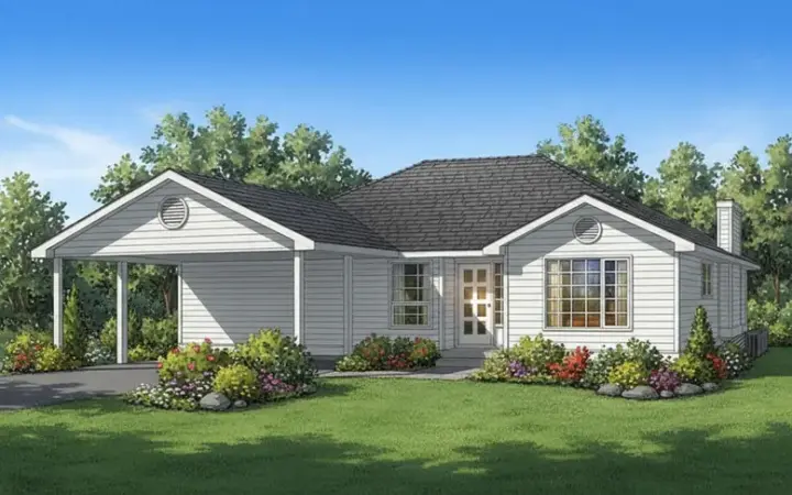 Traditional house plans 40-225 - front exterior, 1,285 sq ft, 3 bed, 2 bath house plans | Monster House Plans