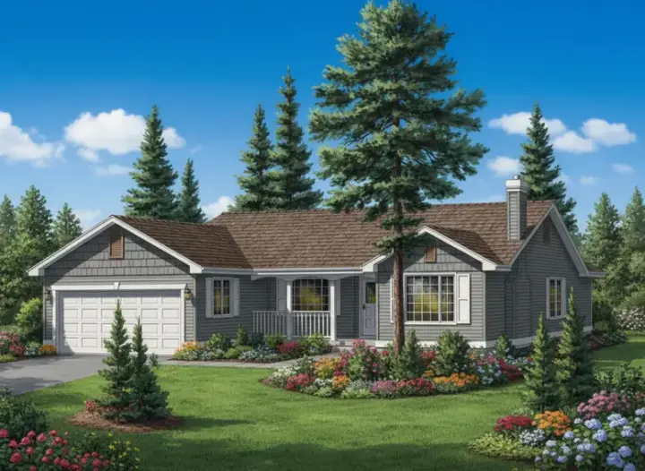 Country house plans 40-227 - front exterior, 1,291 sq ft, 3 bed, 2 bath house plans | Monster House Plans