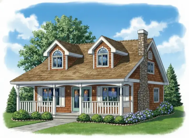Country house plans 40-234 - front exterior, 1,311 sq ft, 3 bed, 2 bath house plans | Monster House Plans