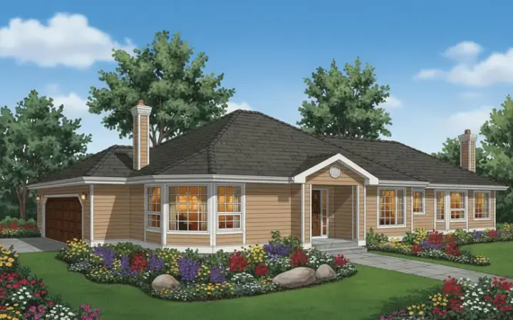 Traditional house plans 40-239 - front exterior, 1,337 sq ft, 2 bed, 2 bath house plans | Monster House Plans
