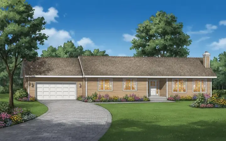 Ranch house plans 40-241 - front exterior, 1,340 sq ft, 3 bed, 2 bath house plans | Monster House Plans