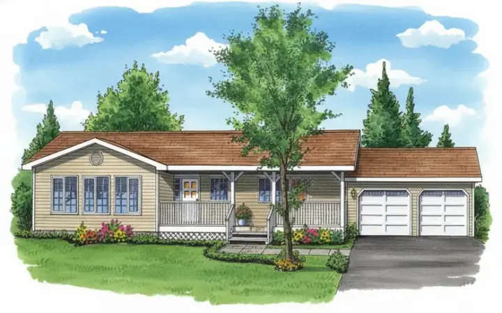 Ranch house plans 40-247 - front exterior, 1,358 sq ft, 2 bed, 1 bath house plans | Monster House Plans