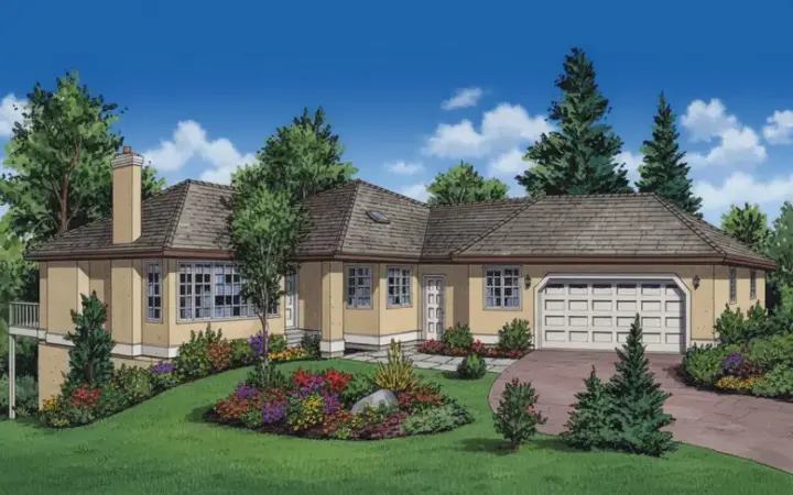 Traditional house plans 40-249 - front exterior, 1,364 sq ft, 3 bed, 2 bath house plans | Monster House Plans