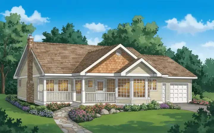 Country house plans 40-252 - front exterior, 1,368 sq ft, 3 bed, 2 bath house plans | Monster House Plans