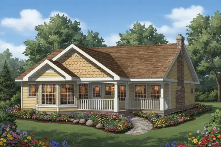 Country house plans 40-253 - front exterior, 1,368 sq ft, 3 bed, 2 bath house plans | Monster House Plans