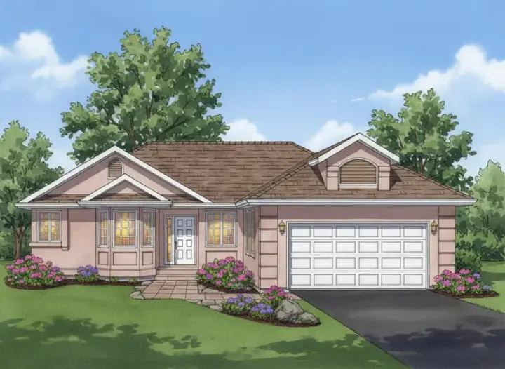 Sunbelt house plans 40-254 - front exterior, 1,372 sq ft, 3 bed, 2 bath house plans | Monster House Plans
