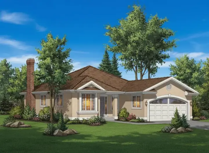 Southwest house plans 40-258 - front exterior, 1,378 sq ft, 3 bed, 2 bath house plans | Monster House Plans