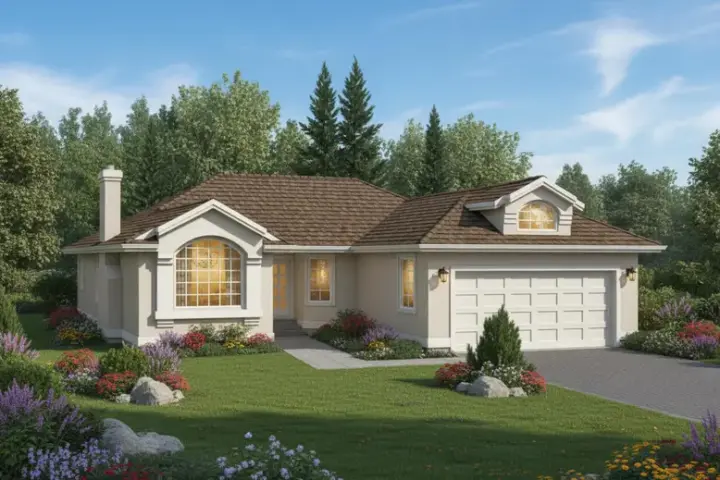 Southwest house plans 40-259 - front exterior, 1,379 sq ft, 3 bed, 2 bath house plans | Monster House Plans