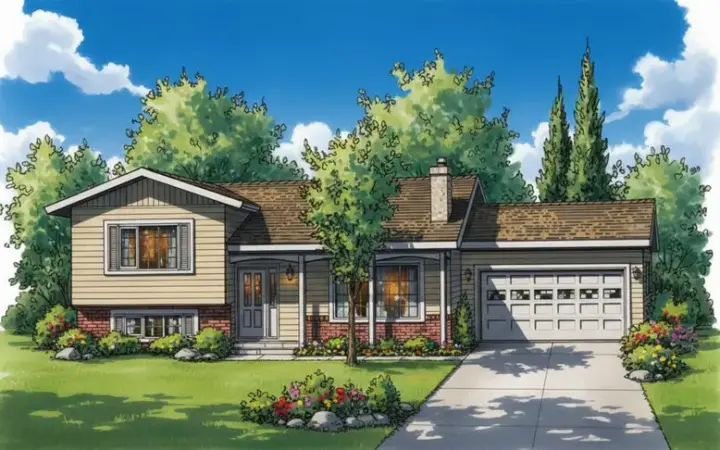 Traditional house plans 40-261 - front exterior, 1,383 sq ft, 3 bed, 2 bath house plans | Monster House Plans