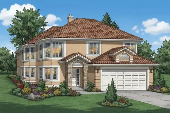 Southwest house plans 40-263 - front exterior, 1,385 sq ft, 3 bed, 2 bath house plans | Monster House Plans