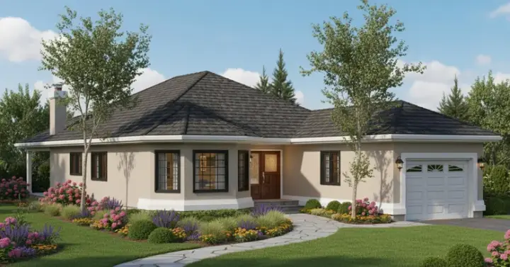 Sunbelt house plans 40-269 - front exterior, 1,390 sq ft, 2 bed, 2 bath house plans | Monster House Plans