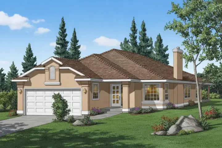 Traditional house plans 40-270 - front exterior, 1,392 sq ft, 2 bed, 2 bath house plans | Monster House Plans