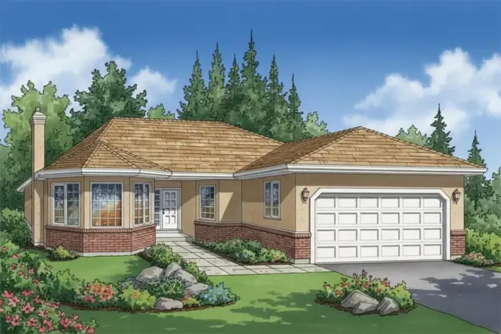 Traditional house plans 40-274 - front exterior, 1,395 sq ft, 3 bed, 2 bath house plans | Monster House Plans
