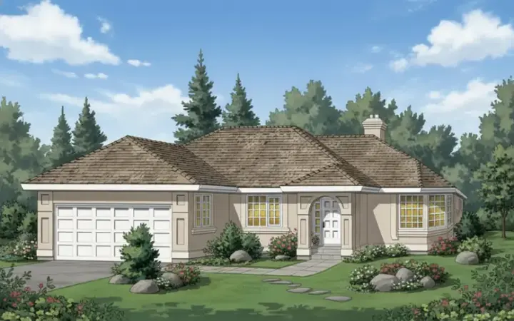 Traditional house plans 40-284 - front exterior, 1,423 sq ft, 3 bed, 2 bath house plans | Monster House Plans