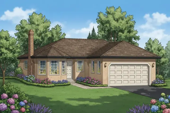 Traditional house plans 40-293 - front exterior, 1,450 sq ft, 3 bed, 2 bath house plans | Monster House Plans