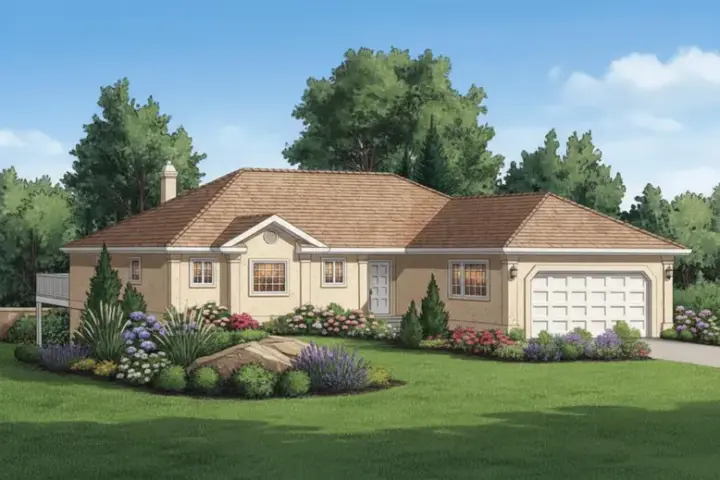 Traditional house plans 40-304 - front exterior, 1,477 sq ft, 2 bed, 2 bath house plans | Monster House Plans