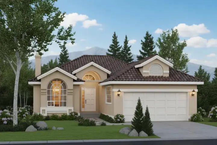 Southwest house plans 40-312 - front exterior, 1,491 sq ft, 3 bed, 2 bath house plans | Monster House Plans