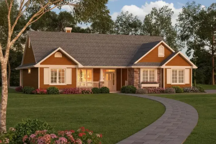 Traditional house plans 40-321 - front exterior, 1,511 sq ft, 3 bed, 2 bath house plans | Monster House Plans