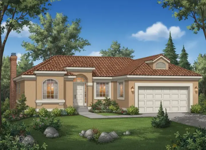 Southwest house plans 40-333 - front exterior, 1,551 sq ft, 2 bed, 2 bath house plans | Monster House Plans