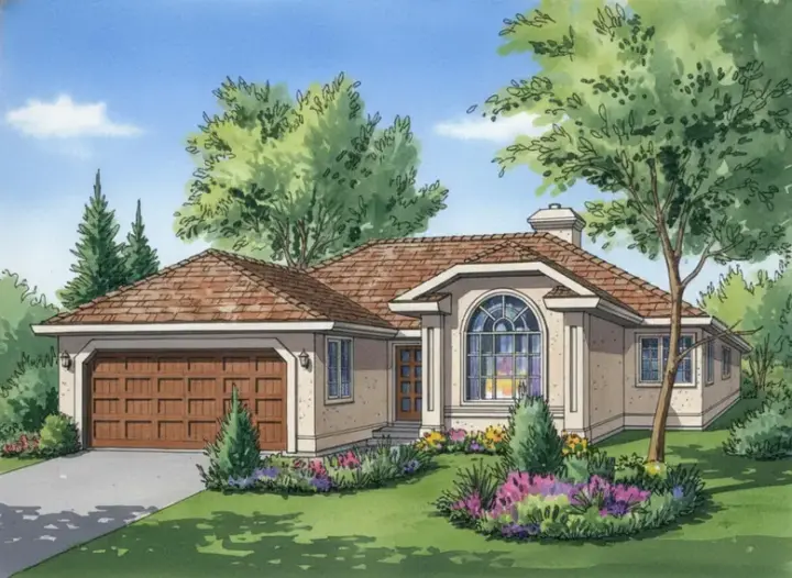 Southwest house plans 40-348 - front exterior, 1,583 sq ft, 3 bed, 2 bath house plans | Monster House Plans