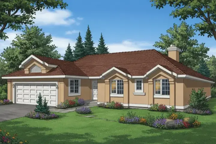 Southwest house plans 40-349 - front exterior, 1,583 sq ft, 3 bed, 2 bath house plans | Monster House Plans