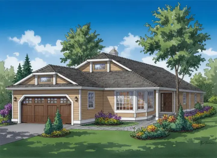 Traditional house plans 40-350 - front exterior, 1,583 sq ft, 3 bed, 2 bath house plans | Monster House Plans