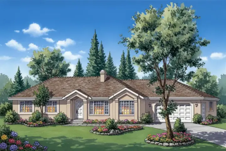 Southwest house plans 40-358 - front exterior, 1,594 sq ft, 3 bed, 2 bath house plans | Monster House Plans