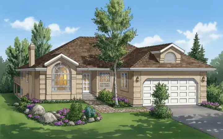 Southwest house plans 40-360 - front exterior, 1,597 sq ft, 3 bed, 2 bath house plans | Monster House Plans