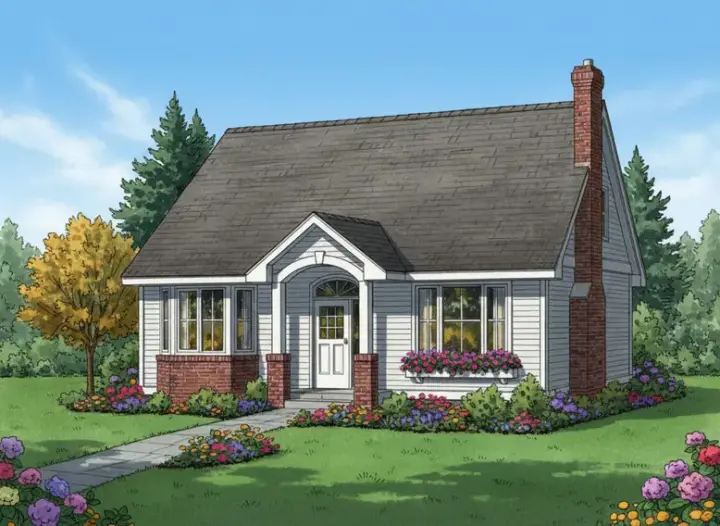 Cottage house plans 40-361 - front exterior, 1,599 sq ft, 3 bed, 2 bath house plans | Monster House Plans