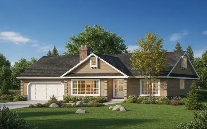 Traditional house plans 40-366 - front exterior, 1,634 sq ft, 3 bed, 2 bath house plans | Monster House Plans