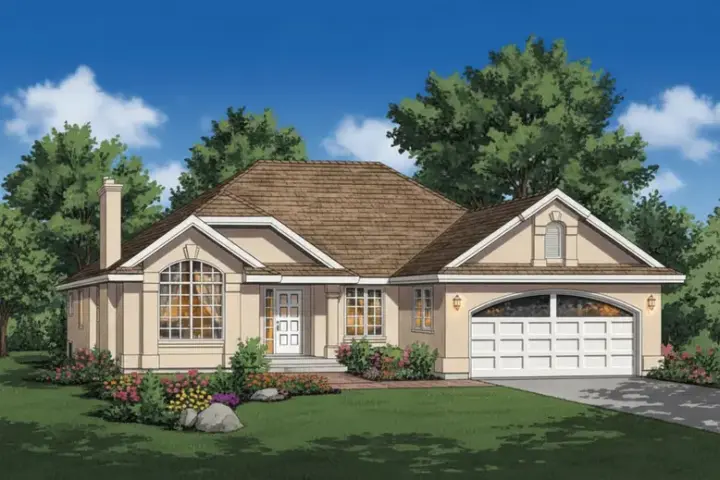 Southwest house plans 40-376 - front exterior, 1,654 sq ft, 3 bed, 2 bath house plans | Monster House Plans