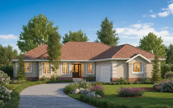 Southwest house plans 40-439 - front exterior, 1,850 sq ft, 3 bed, 2 bath house plans | Monster House Plans