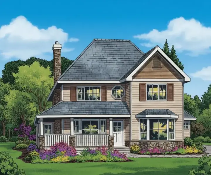 Country house plans 40-465 - front exterior, 1,917 sq ft, 4 bed, 2 bath house plans | Monster House Plans
