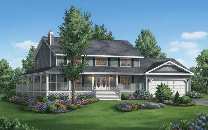 Country house plans 40-570 - front exterior, 2,608 sq ft, 5 bed, 3 bath house plans | Monster House Plans