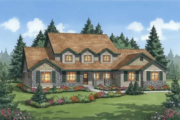 Country house plans 40-587 - front exterior, 3,377 sq ft, 4 bed, 3 bath house plans | Monster House Plans