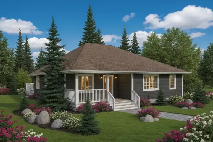 Country house plans 40-597 - front exterior, 1,217 sq ft, 3 bed, 2 bath house plans | Monster House Plans