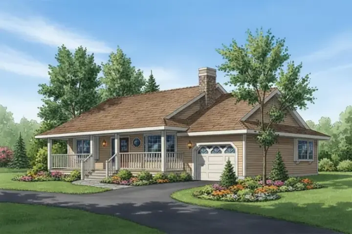 Country house plans 40-602 - front exterior, 1,055 sq ft, 2 bed, 1 bath house plans | Monster House Plans