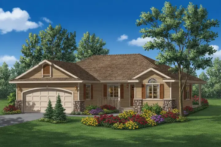 Traditional house plans 40-603 - front exterior, 1,185 sq ft, 3 bed, 2 bath house plans | Monster House Plans