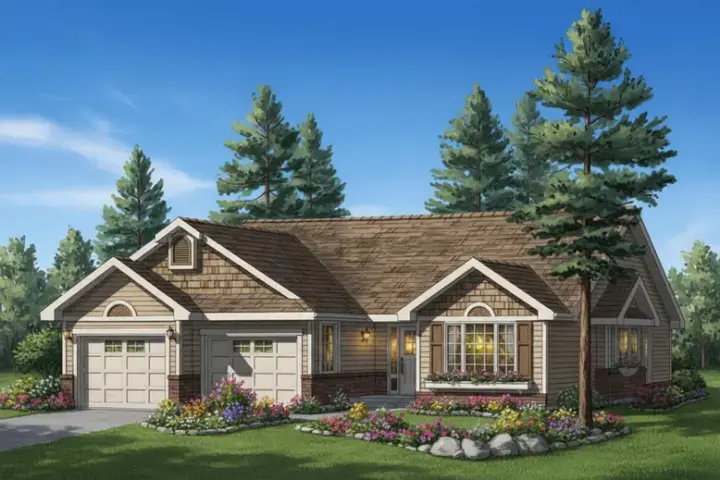 Traditional house plans 40-604 - front exterior, 1,373 sq ft, 2 bed, 2 bath house plans | Monster House Plans