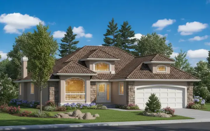 Southwest house plans 40-605 - front exterior, 1,570 sq ft, 2 bed, 2 bath house plans | Monster House Plans