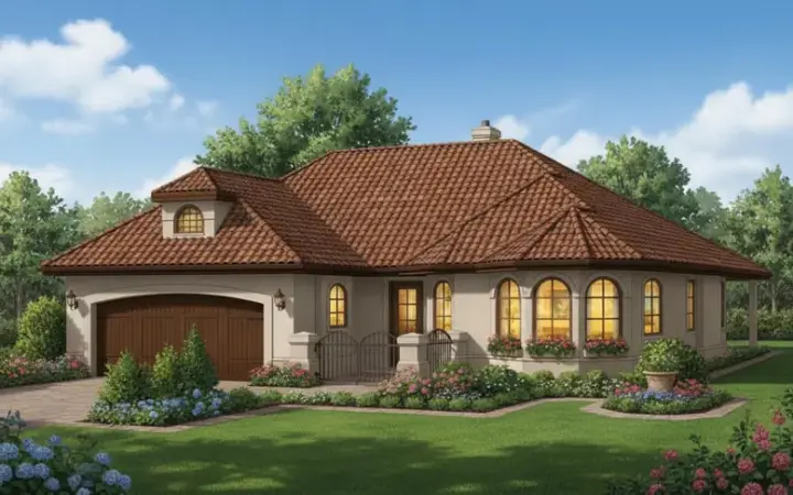 Southwest house plans 40-606 - front exterior, 1,580 sq ft, 2 bed, 2 bath house plans | Monster House Plans