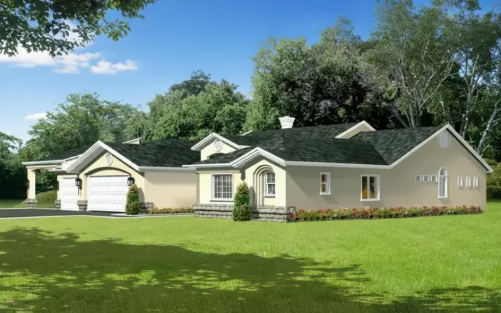 Sunbelt house plans 41-1053 - front exterior, 2,935 sq ft, 3 bed, 2 bath house plans | Monster House Plans
