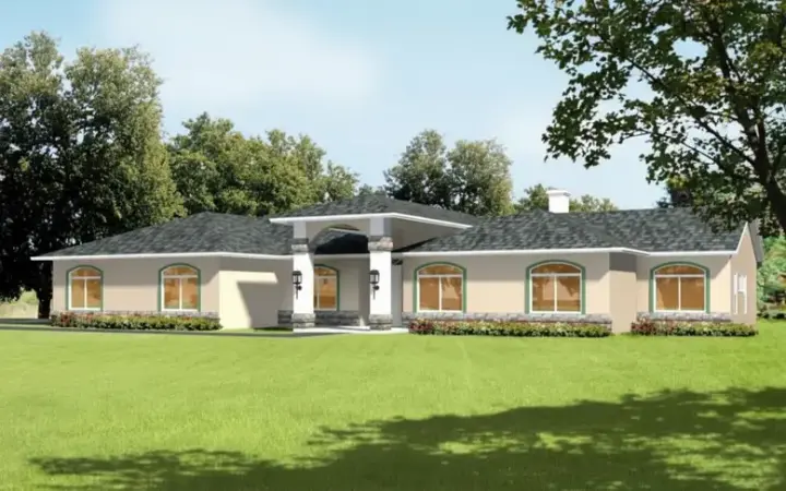 Mediterranean house plans 41-1072 - front exterior, 3,000 sq ft, 4 bed, 2 bath house plans | Monster House Plans