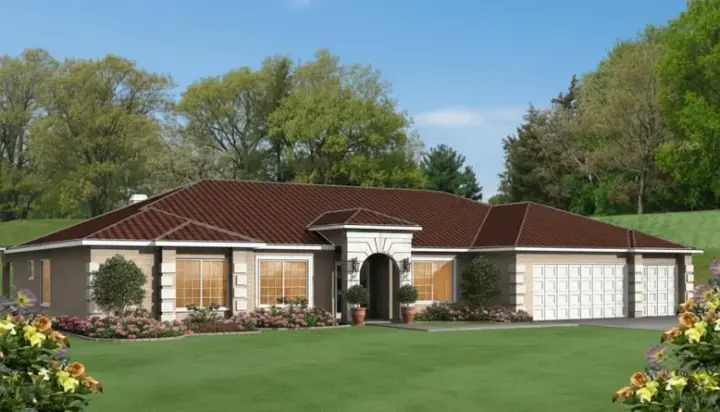 Mediterranean house plans 41-1073 - front exterior, 3,002 sq ft, 4 bed, 2 bath house plans | Monster House Plans