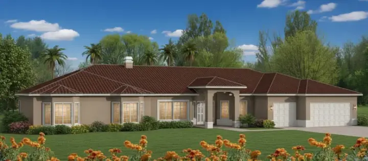 Sunbelt house plans 41-1075 - front exterior, 3,007 sq ft, 5 bed, 3 bath house plans | Monster House Plans