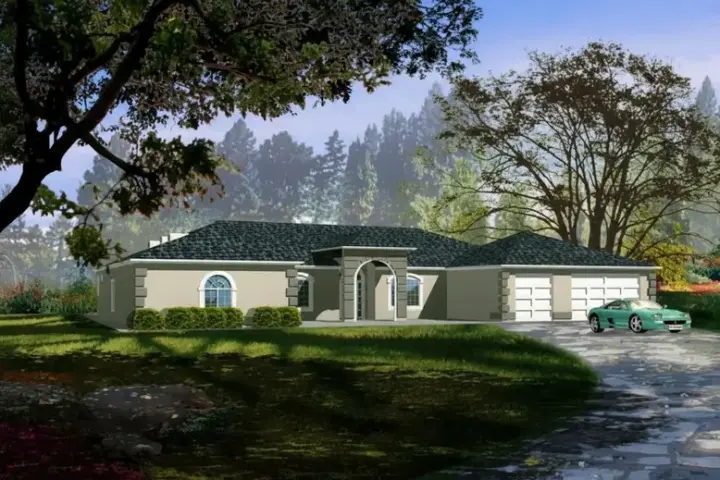 Mediterranean house plans 41-1089 - front exterior, 3,053 sq ft, 4 bed, 3 bath house plans | Monster House Plans